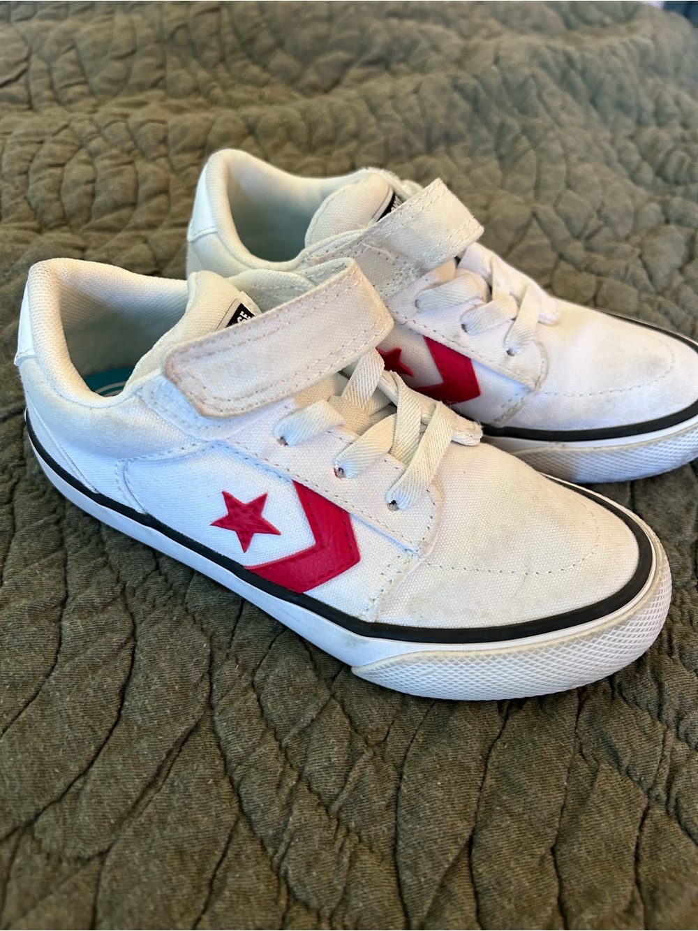 Converse Kids White Sneakers with Red Star Accent